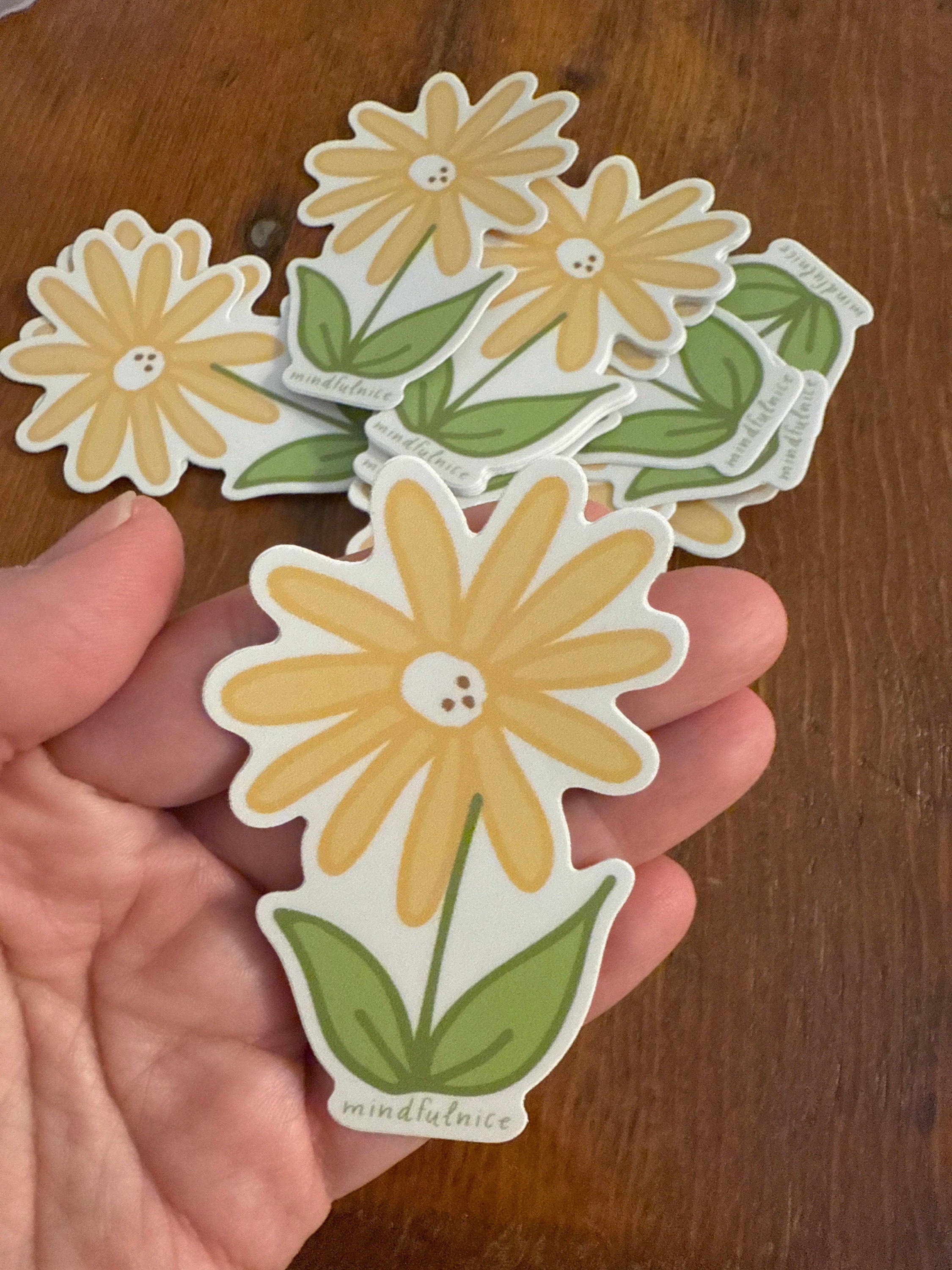 Yellow Daisy Flower Vinyl Decal Stickers by Mindfulnice