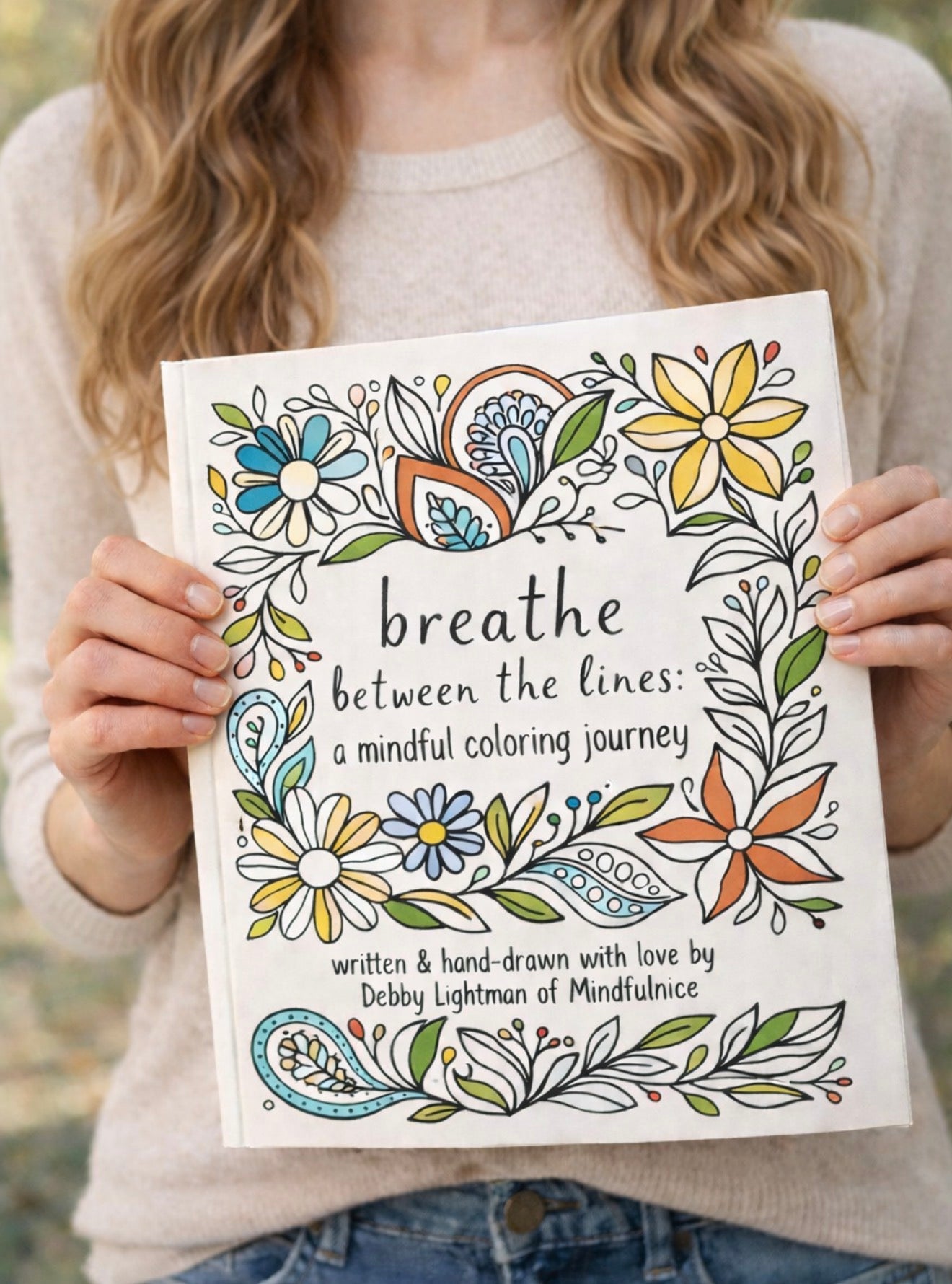 Mindful Coloring Book with mandala and floral line drawings designed for calm, focused coloring practice.