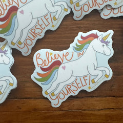 Unicorn Believe In Yourself Vinyl Decal Stickers by Mindfulnice